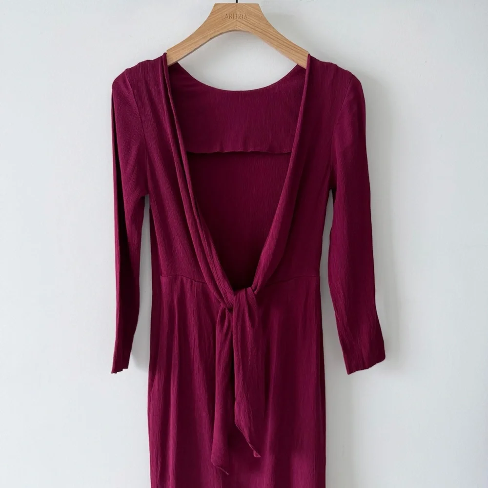 Massimo Dutti Burgundy Open Back Tie Dress | Deep V Back | Size 6 - Picture 7 of 13